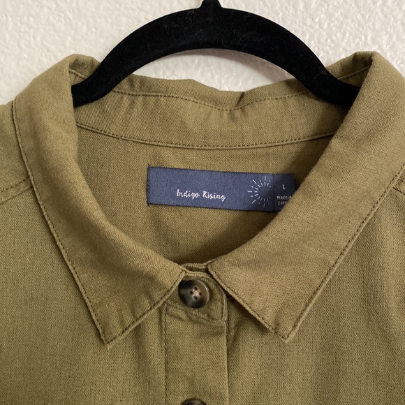 Indigo Rising Linen Blend Olive Button Up Shirt Top - Picture 2 of 7